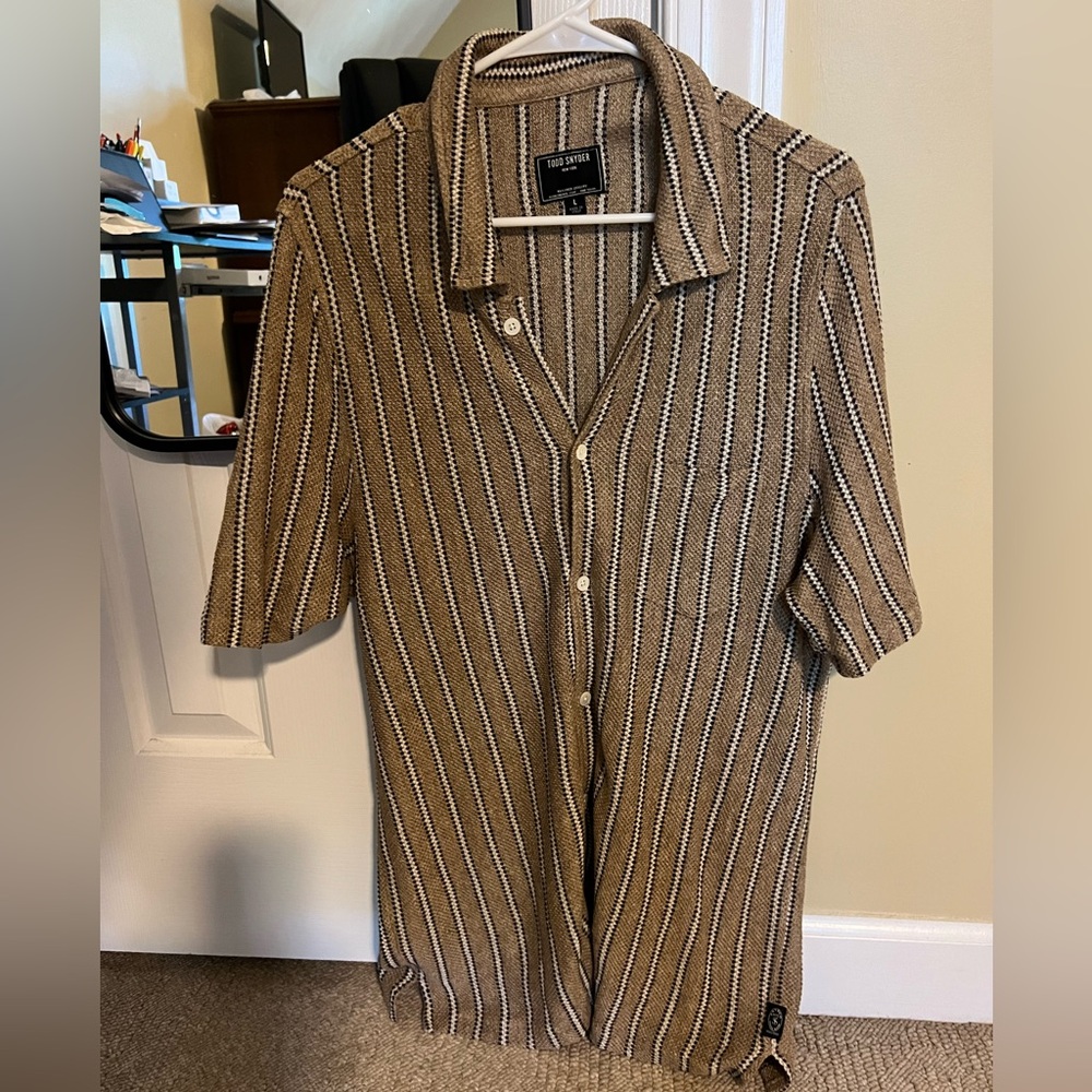 Todd Snyder knit summer short sleeve button up shirt size large